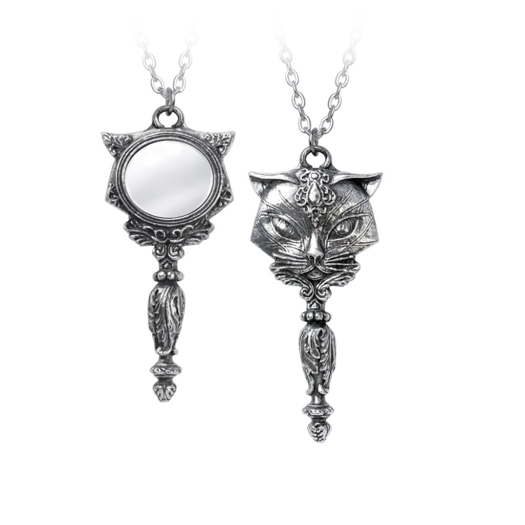 Alchemy Gothic Sacred Cat Vanitas Mirror Pendant Nwt